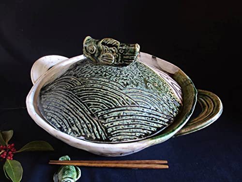 Amazon | 陶芸作家 佐藤和次作 織部 青海波文 土鍋 (4～5人用